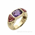 David Yurman Silver Jewelry Three -Stone Amethyst Ring